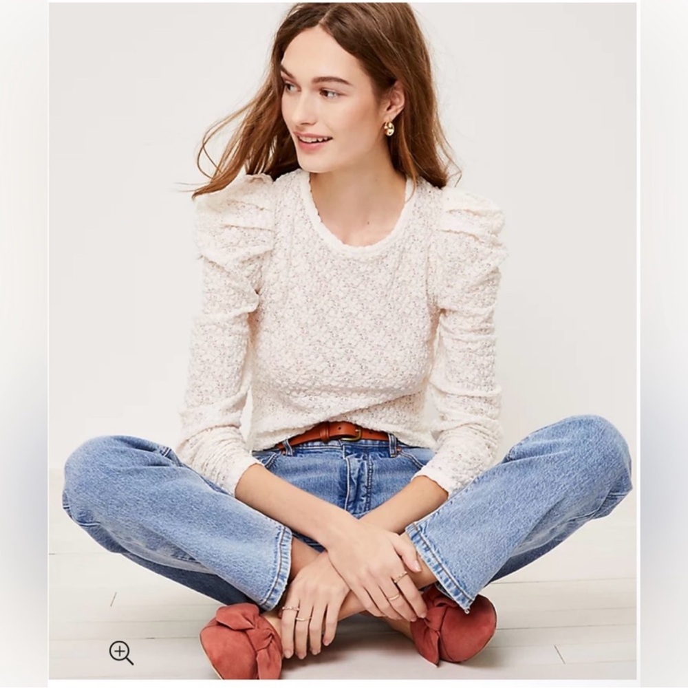 💐 LOFT FLORAL LACE PLEATED PUFF LONG SLEEVE TOP - Picture 1 of 9
